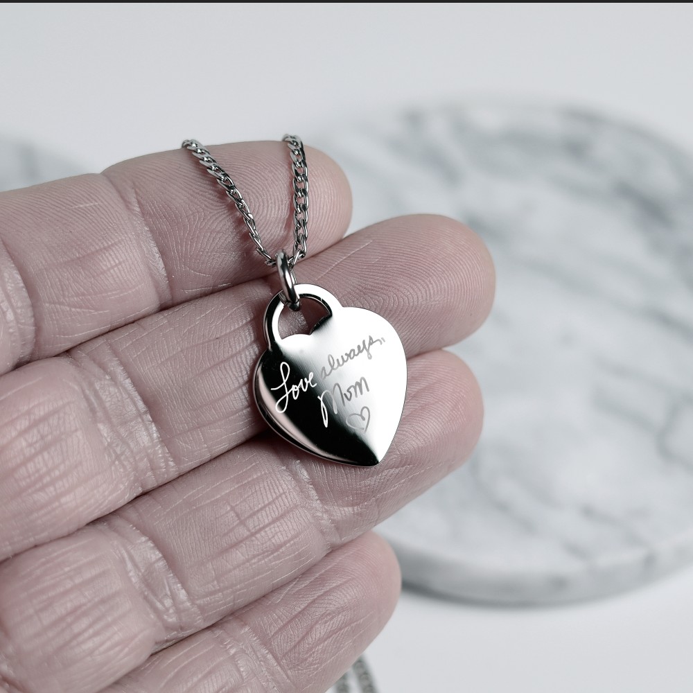 Actual Handwriting Heart necklace. Hand written Notes, Signatures